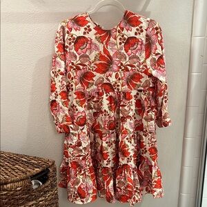 Floral Red and Pink Long Sleeve Dress